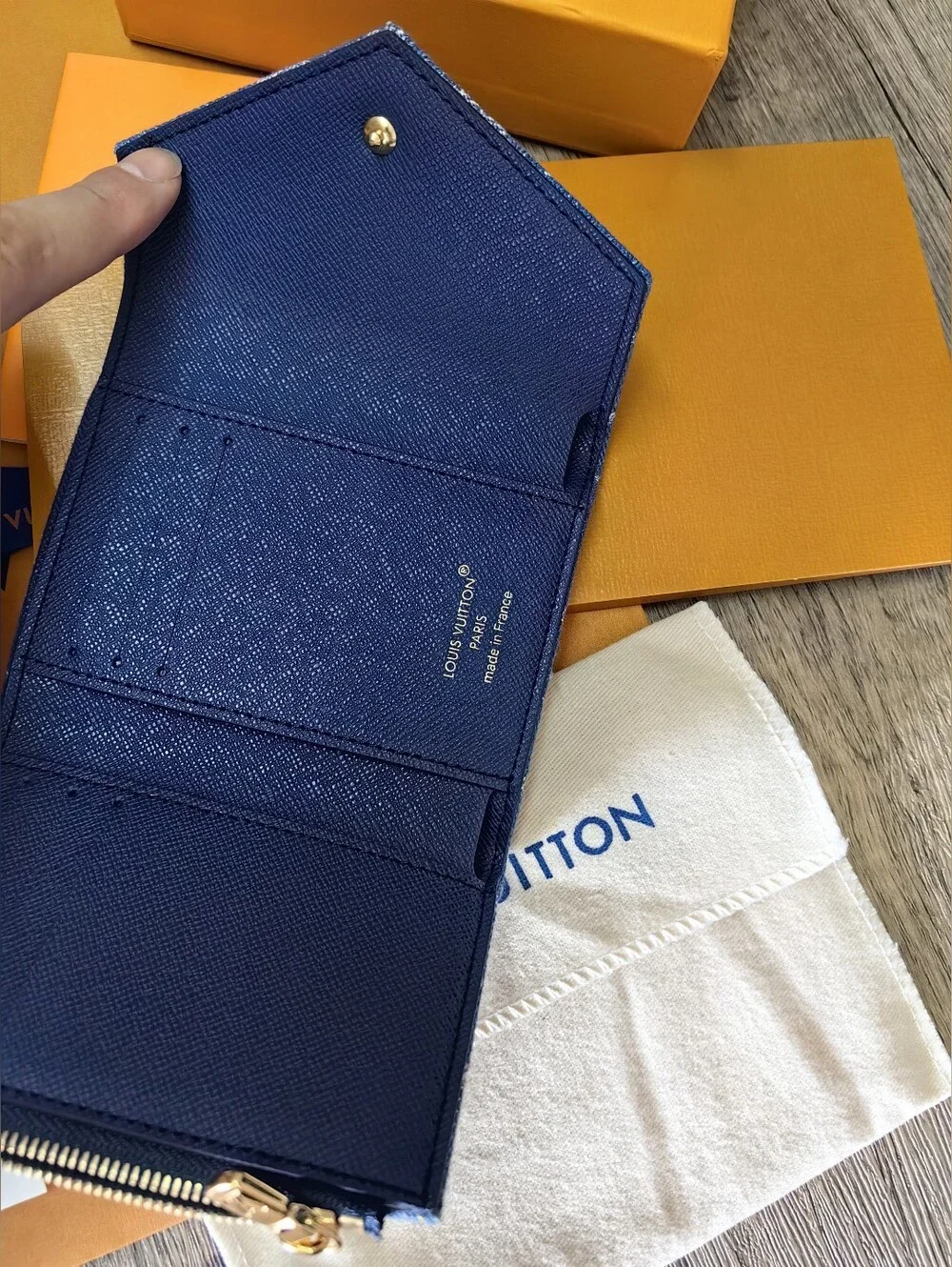 Louis Vuitton Blue Denim Monogram Mini Wallet with Gold-Tone Snap